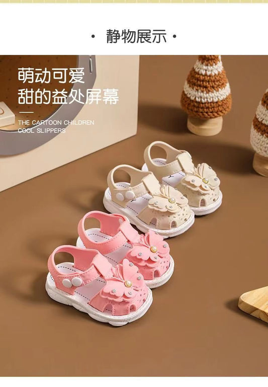 Girls' summer sandals by MANDOTOS INTERNATIONAL, soft sole, non-slip infant beach shoes with princess design for little girls.