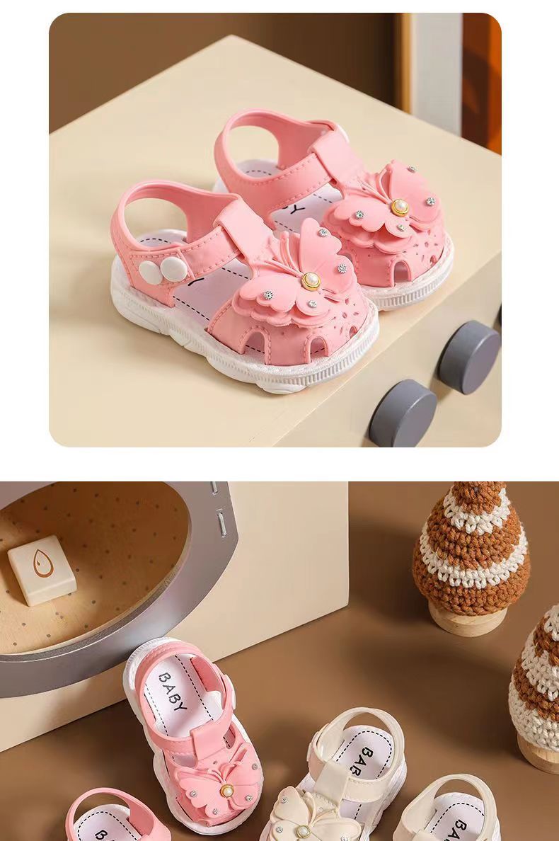 Girls' summer sandals by MANDOTOS INTERNATIONAL, soft sole, non-slip infant beach shoes for little girls with princess style.