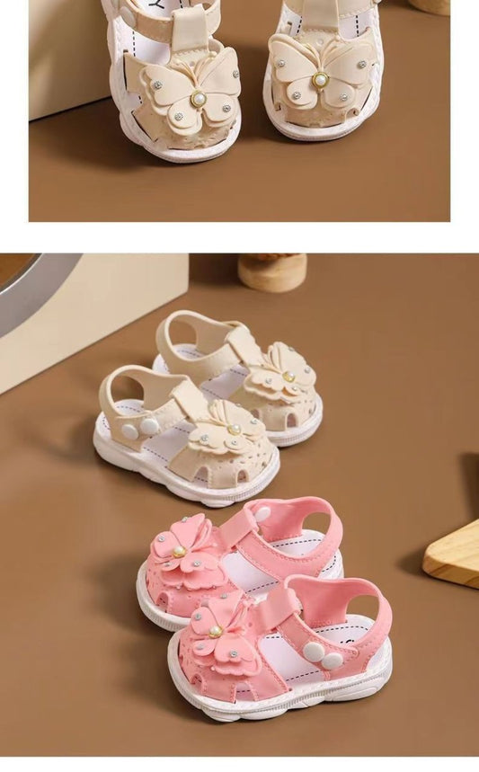 Girls' summer sandals by MANDOTOS INTERNATIONAL, soft sole, non-slip infant beach shoes, colorful princess style for little girls
