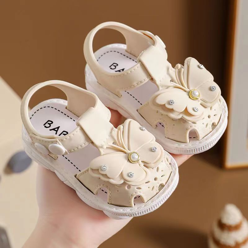 Girls' summer sandals by MANDOTOS INTERNATIONAL, soft sole, non-slip infant beach shoes with princess design for little girls.