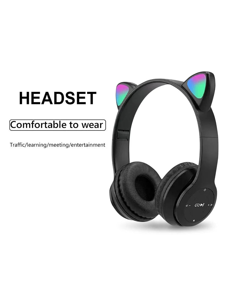 Glow Light Cat Ear Bluetooth Headphones by MANDOTOS INTERNATIONAL, featuring glowing cat ears for kids and adults.