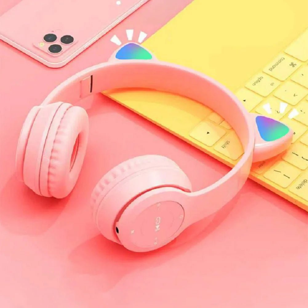 Glow Light Cat Ear Bluetooth Headphones by MANDOTOS INTERNATIONAL with illuminated cat ear design for kids and adults