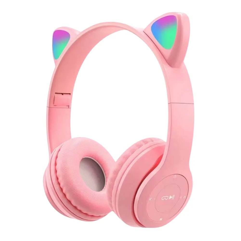 Glow Light Cat Ear Bluetooth Headphones by MANDOTOS INTERNATIONAL, featuring colorful glowing cat ears for kids and adults.
