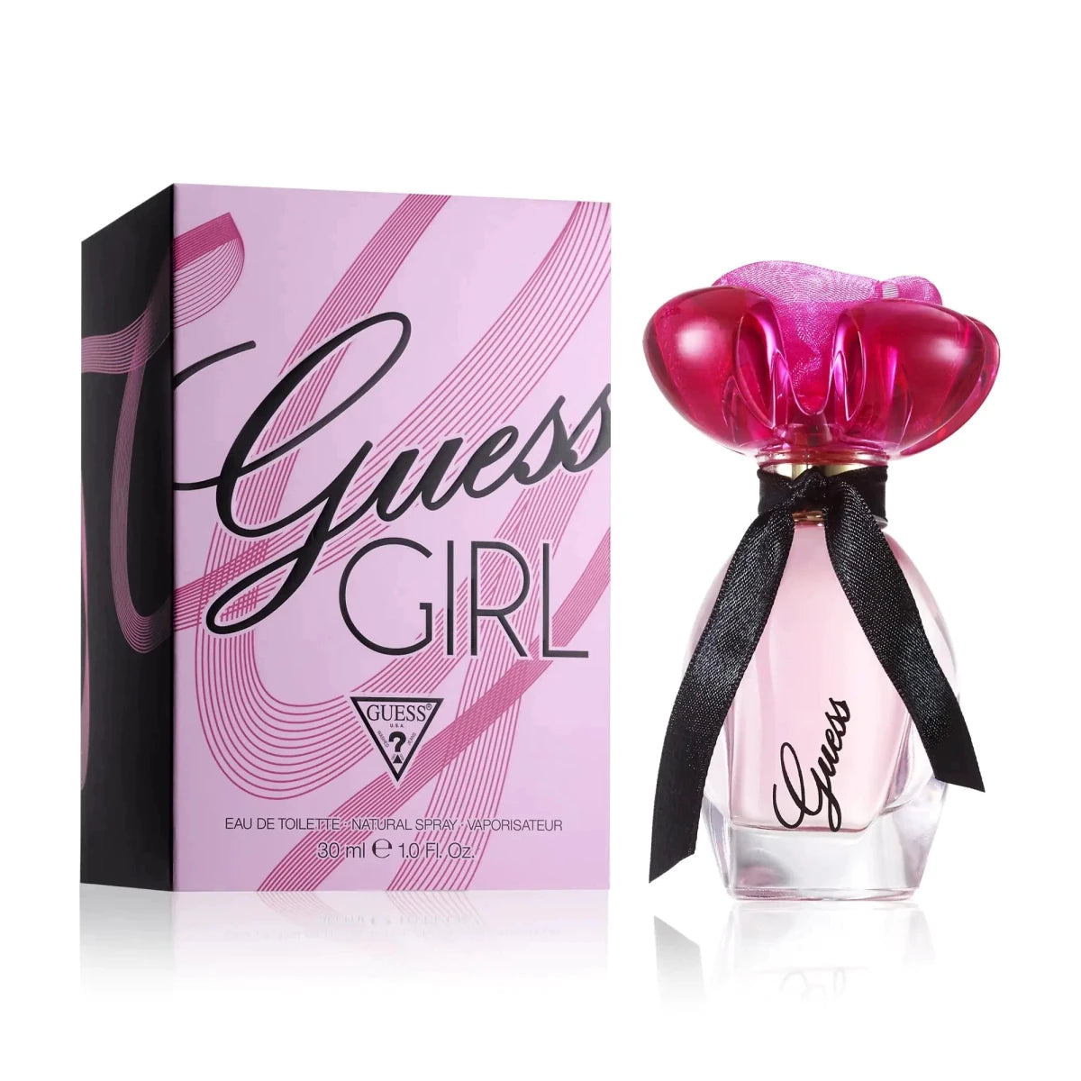 GUESS Girl Essence Eau de Toilette 1 oz bottle, floral fragrance for women, presented by MANDOTOS INTERNATIONAL.