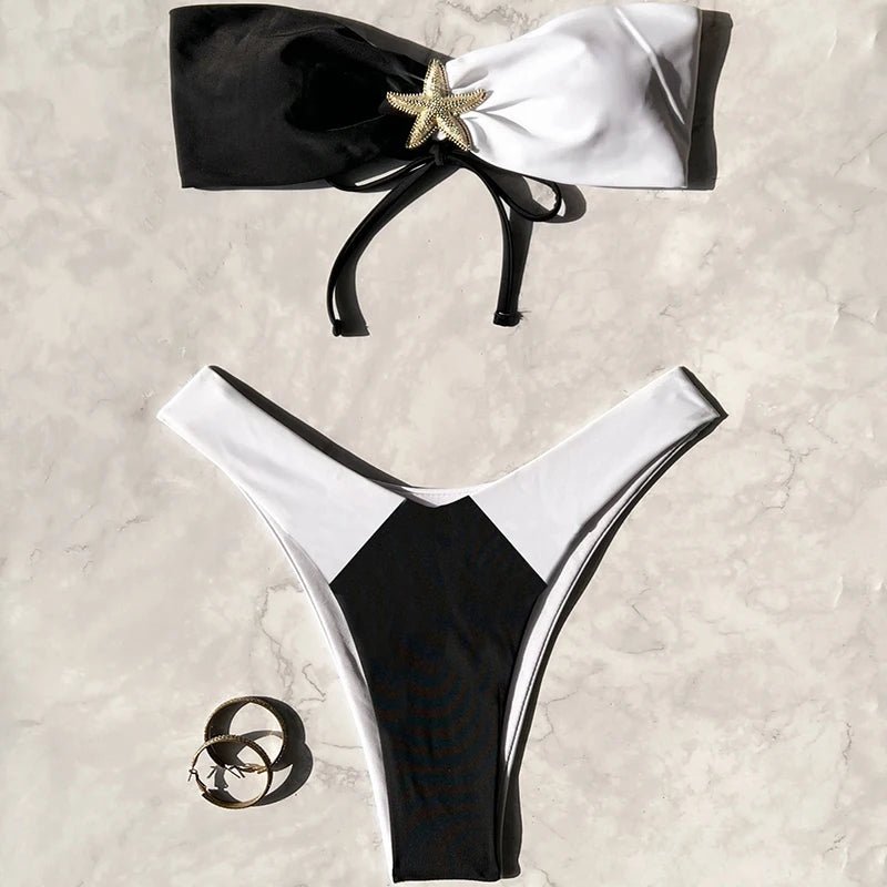 Plus size high waist swimsuit set with push-up bikini top, MANDOTOS INTERNATIONAL, featuring vibrant colors and supportive fit.