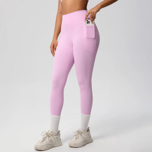 Mandotos International high waist women's leggings with pockets, stretchy yoga pants for fitness, running, and sports in solid color