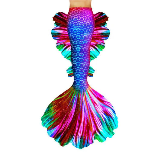 Mandotos International customized mermaid tail bikini set for freediving, featuring vibrant, realistic mermaid tail design for swimming.