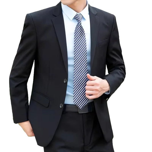 Italian style slim fit 8XL business suit set for wedding groom or best man, by MANDOTOS INTERNATIONAL, with tailored details.