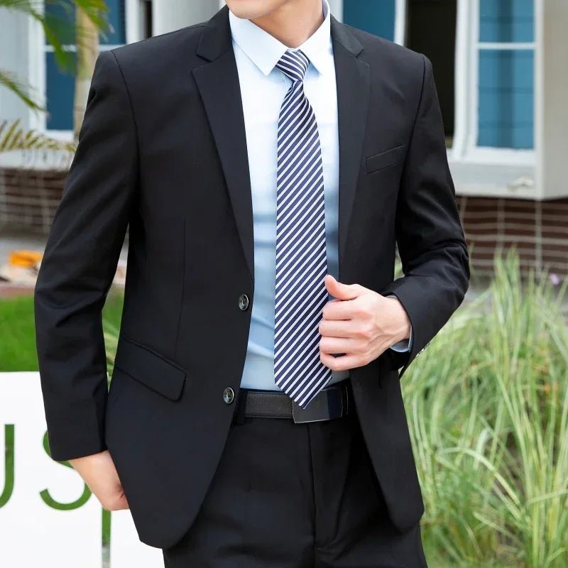 Italian style slim fit 8XL business suit set by MANDOTOS INTERNATIONAL, perfect for grooms and best men at weddings.