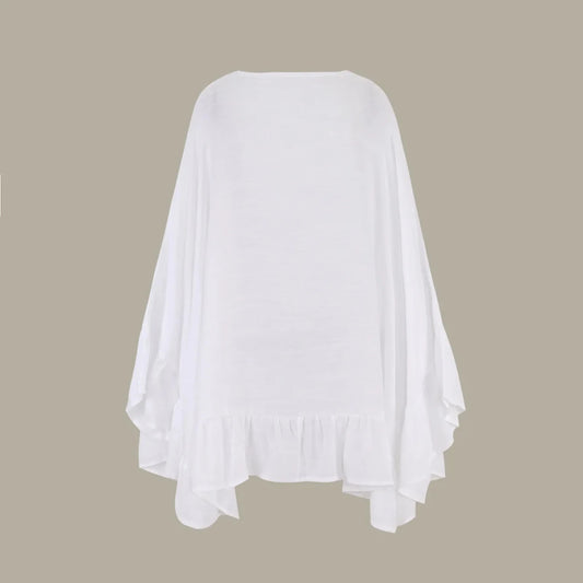 Mandotos International JSN9202262 2024 lace bikini cover-up blouse with V-neck, solid color, high-quality fabric for girls.