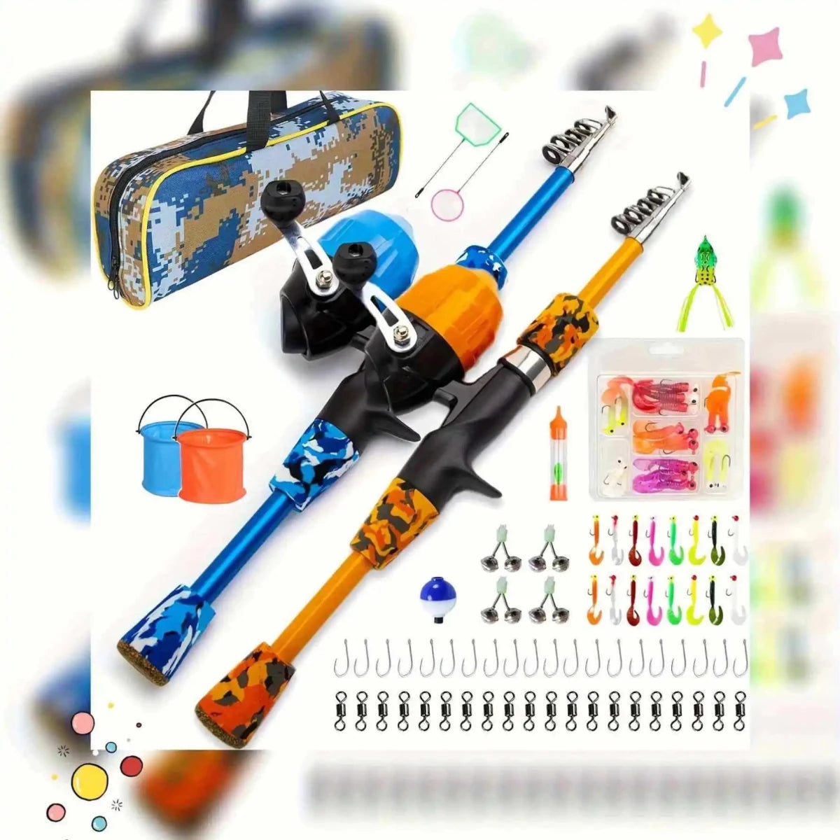 Kids travel spinning rod and reel set by MANDOTOS INTERNATIONAL, lightweight and sensitive fishing rod for children.