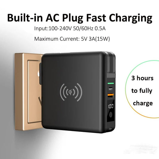 MANDOTOS INTERNATIONAL KP-Super6 Travel 10000mAh PD wireless charger power bank with USB-C and wireless charging capabilities.