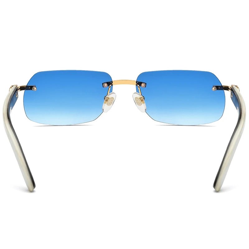 Luxury buffalo horn sunglasses for men and women by MANDOTOS INTERNATIONAL, stylish design with dark tinted lenses.