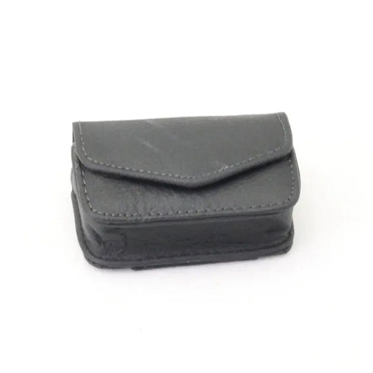 Luxury leather folding eyewear case by MANDOTOS INTERNATIONAL, with soft interior and sleek design for stylish protection of glasses.