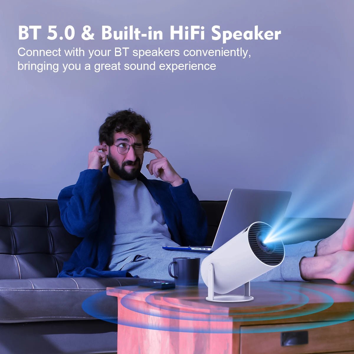 Mandotos International Magcubic Pro 4K Android 11 projector with dual WiFi 6, Bluetooth 5.0, for home cinema and outdoor use.