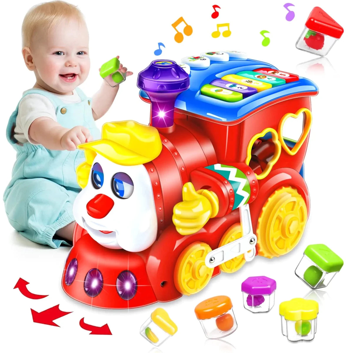 Colorful melodic train toddler toy with educational blocks from MANDOTOS INTERNATIONAL, designed for early learning and play.