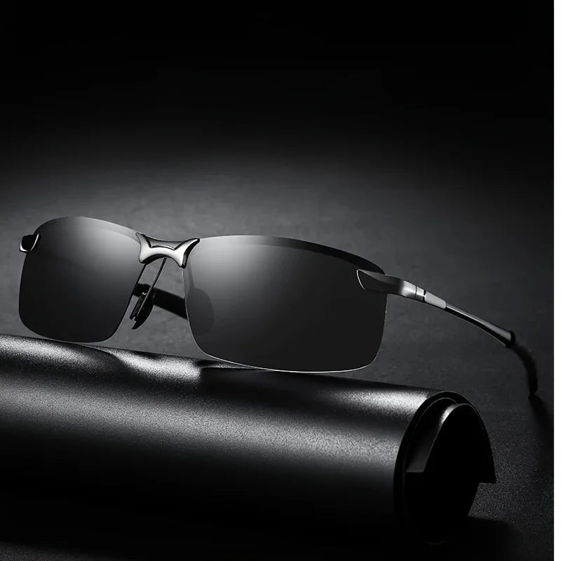 Men's black metal framed fashion sunglasses with TAC lenses, suitable for day and night driving, stylish for daily leisure.