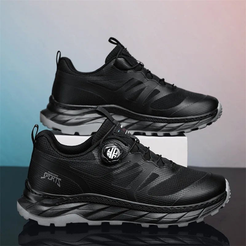Men's breathable mesh summer running shoes and outdoor hiking sneakers by MANDOTOS INTERNATIONAL, showing lightweight design and sporty style.
