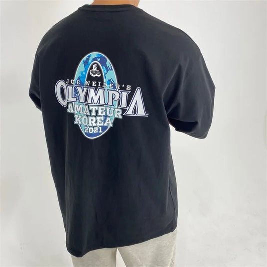 Men's cotton fitness tee by Mandotos International, short sleeve summer gym T-shirt with comfortable, breathable fabric for workouts.