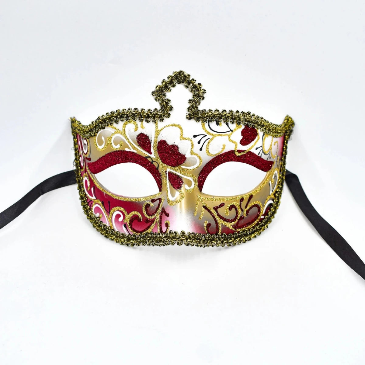 Men's glitter half face mask by MANDOTOS INTERNATIONAL, ideal for masquerade balls and Halloween costumes.