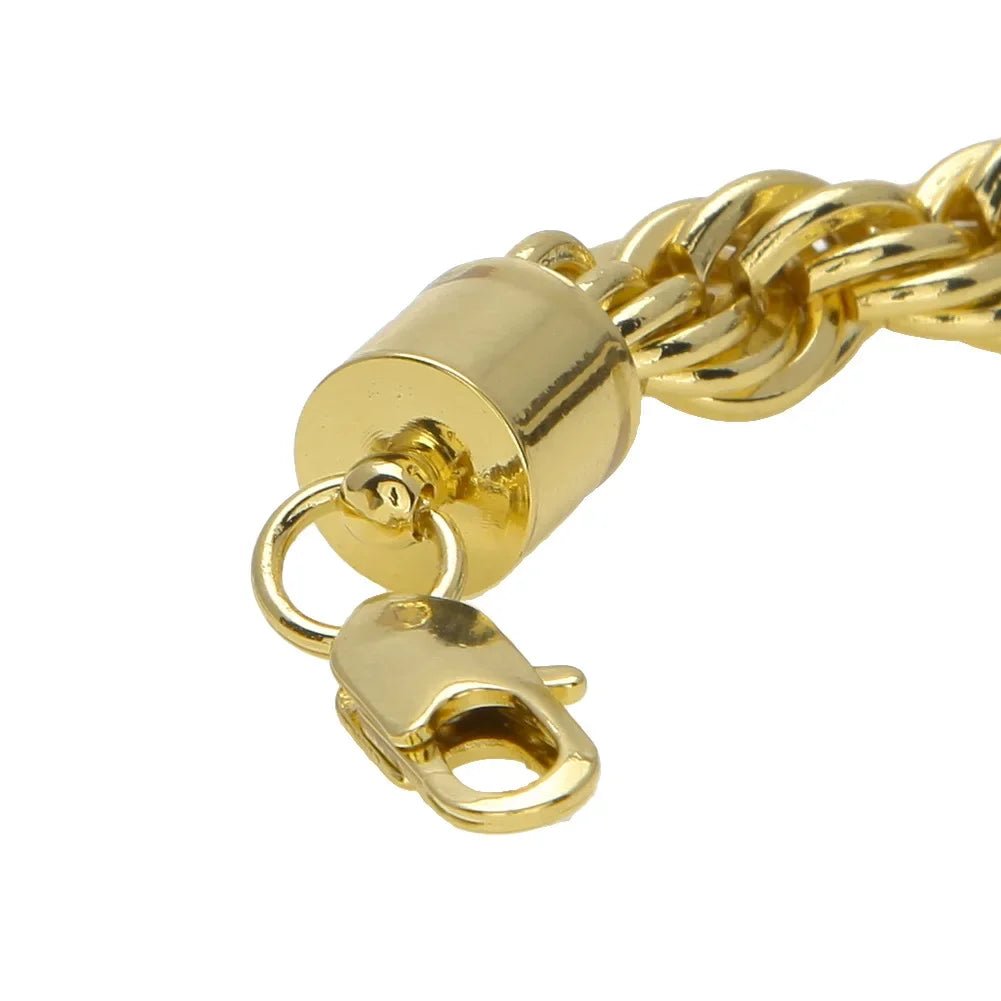 Men's gold-plated hip-hop necklace with a 1cm twist rope chain, high fashion style, by MANDOTOS INTERNATIONAL.