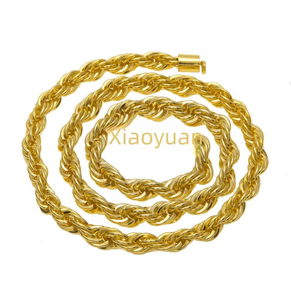 Men's gold-plated hip-hop necklace with a 1cm twist rope chain, stylish high-fashion men's jewelry by MANDOTOS INTERNATIONAL.