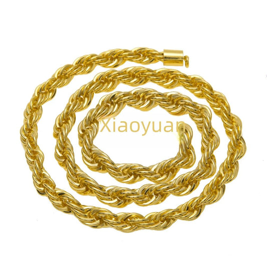 Men's gold-plated hip-hop necklace with a 1cm twist rope chain, stylish high-fashion men's jewelry by MANDOTOS INTERNATIONAL.