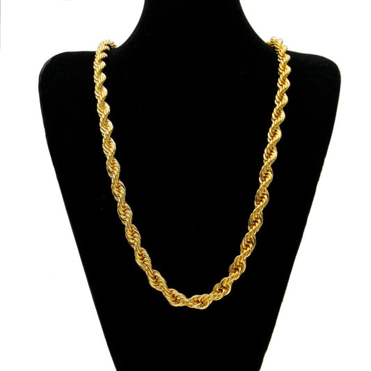 Men's gold-plated hip-hop necklace with a 1cm twist rope chain, high fashion style, by MANDOTOS INTERNATIONAL.