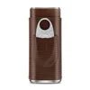 Men's portable cigar case by MANDOTOS INTERNATIONAL, holds 3 cigars in PU leather travel box with cutter.