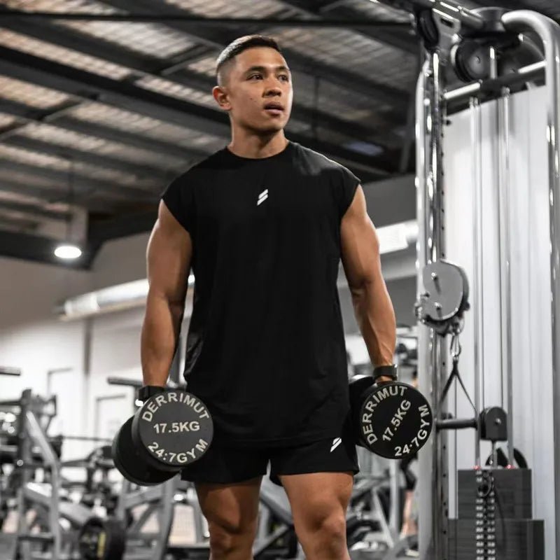 Men's quick-drying sleeveless fitness shirt, summer mesh basketball tank top by MANDOTOS INTERNATIONAL, shown in a sporty design.