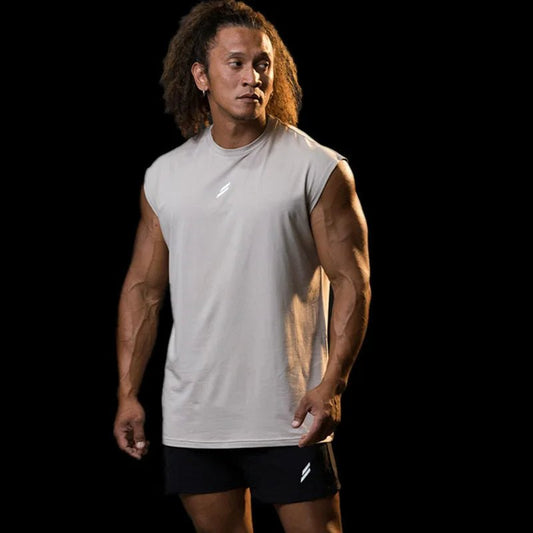 Men's quick-drying sleeveless fitness shirt with mesh design, ideal for summer basketball and workout activities by MANDOTOS INTERNATIONAL.