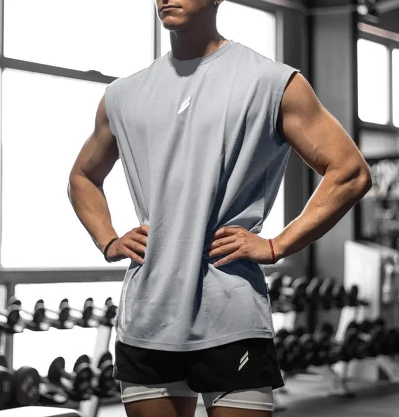 Men's quick-drying sleeveless fitness shirt and summer mesh basketball tank top by MANDOTOS INTERNATIONAL, featuring breathable athletic mesh fabric.