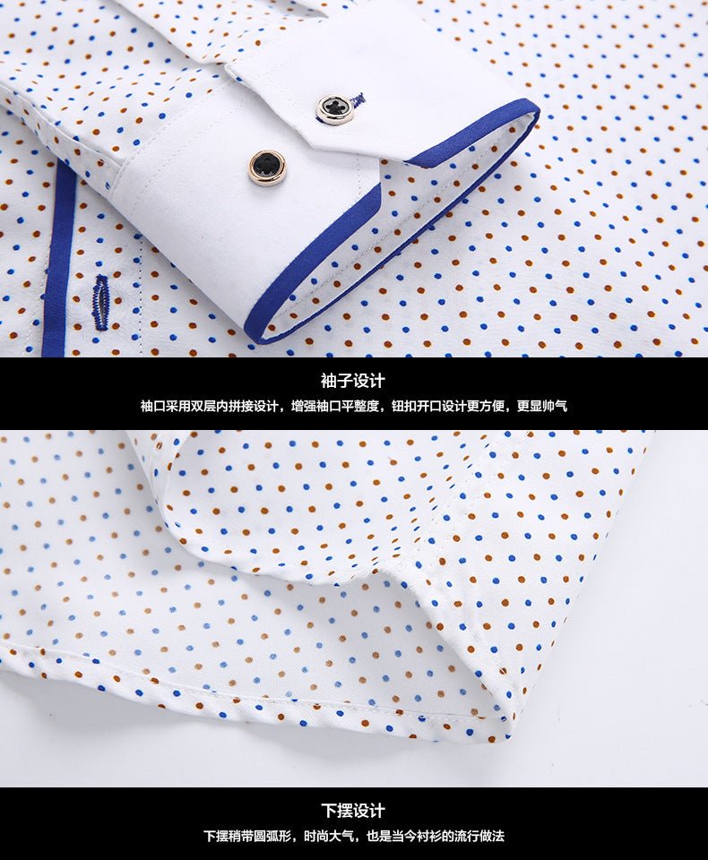 Men's slim-fit business printed long-sleeve shirt by MANDOTOS INTERNATIONAL, featuring a modern design and tailored fit.