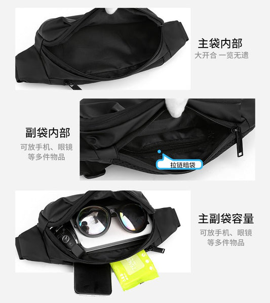 Men's water-repellent waist bag by MANDOTOS INTERNATIONAL, outdoor sports crossbody bag with adjustable strap and multiple compartments.