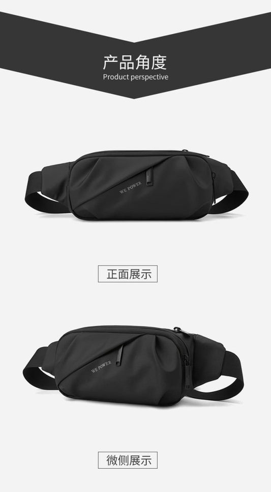 Men's water-repellent waist bag by MANDOTOS INTERNATIONAL, outdoor sports crossbody bag with adjustable strap and multiple compartments.
