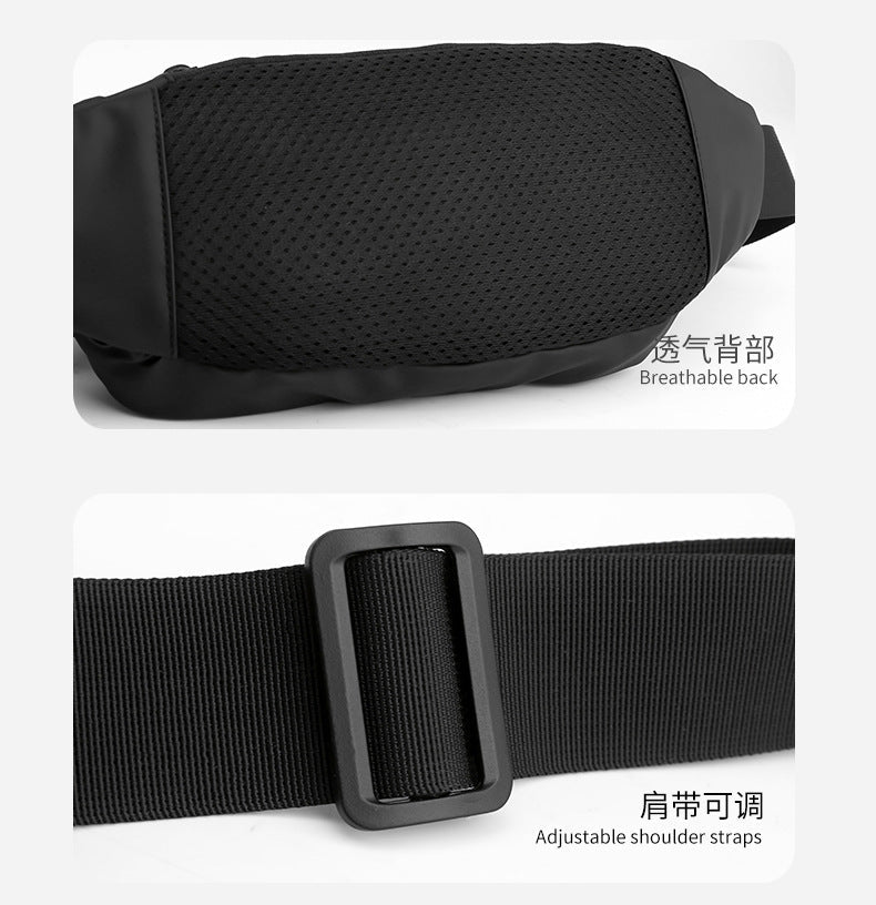 Men's water-repellent waist bag by MANDOTOS INTERNATIONAL, outdoor sports crossbody bag with adjustable strap and multiple compartments.