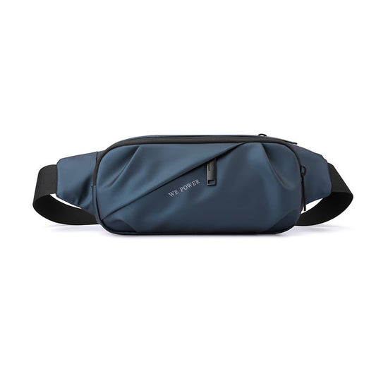 Men's water-repellent waist bag by MANDOTOS INTERNATIONAL, outdoor sports crossbody bag with multiple compartments and adjustable strap.
