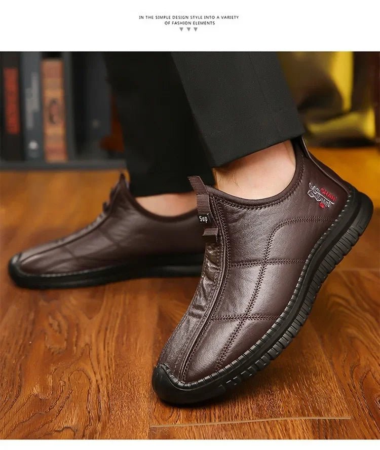 Men's winter waterproof non-slip platform work boots by MANDOTOS INTERNATIONAL, size 38-48, with sturdy soles and insulated design.