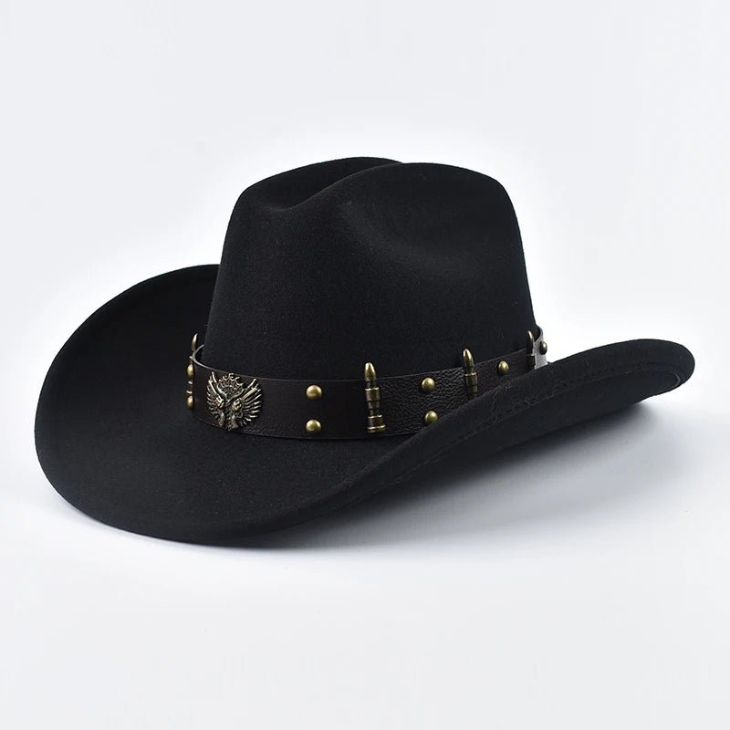 Men and women Western cowboy hat by MANDOTOS INTERNATIONAL featuring vintage leather, big-edge design, cowboy and cloche styles.