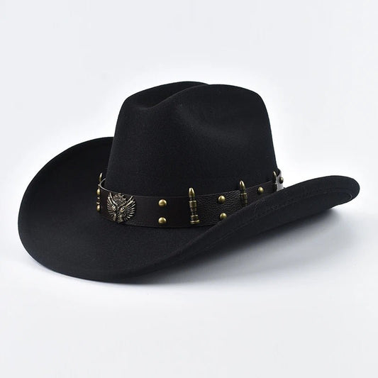 Men and women Western cowboy hat by MANDOTOS INTERNATIONAL featuring vintage leather, big-edge design, cowboy and cloche styles.