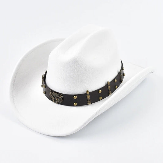 Men and women Western cowboy hat with leather band, vintage big-edge design, suitable for cowgirl, gentleman, and church wear.
