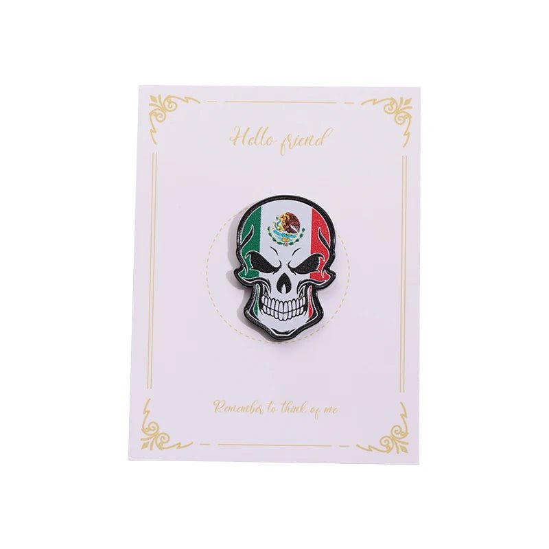 Mexico flag hat pin by MANDOTOS INTERNATIONAL, a retro enamel badge on a metal brooch, ideal for baseball caps and decorative jewelry.