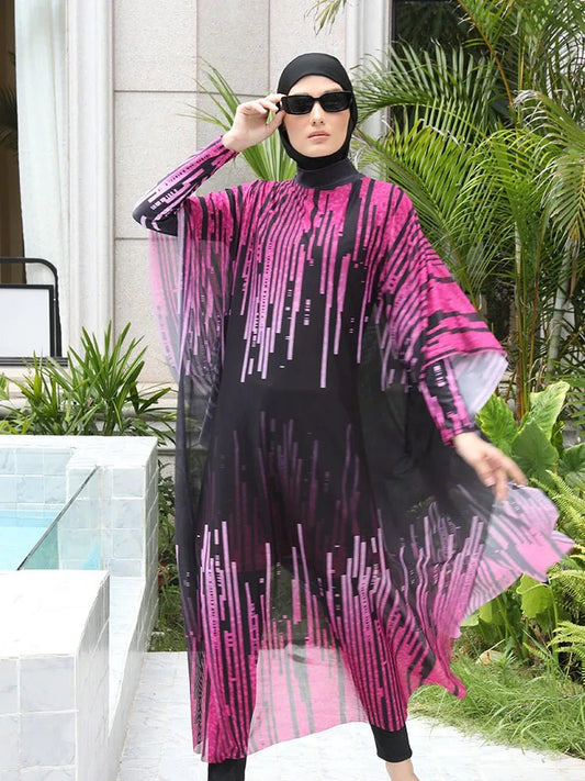 Mandotos International modest coverage Muslim burkini with full-coverage swimwear, stylish and functional for middle-aged women.
