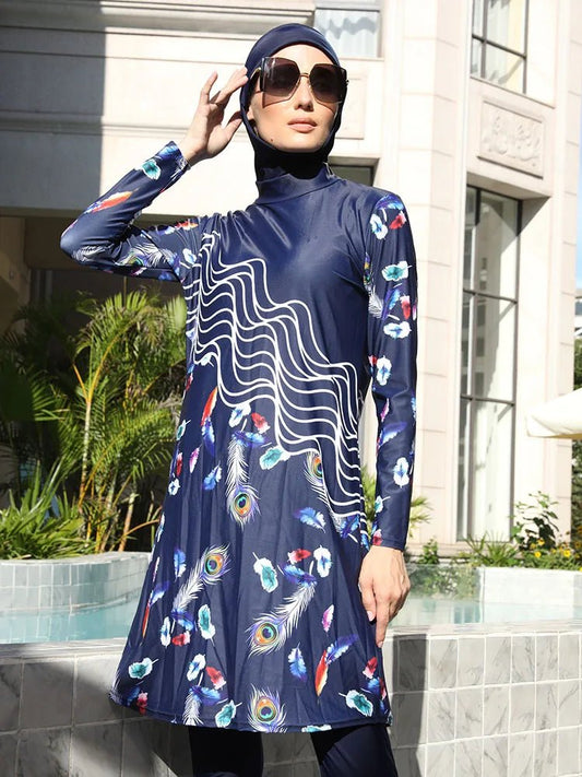 Mandotos International modest coverage Muslim burkini swimsuit for middle-aged women, featuring stylish and functional swimwear design.