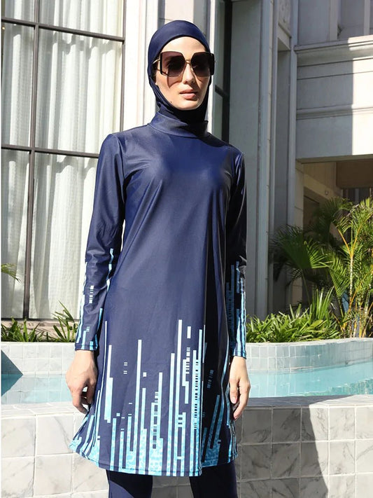 Mandotos International modest coverage Muslim burkini with full-coverage swimsuit, stylish and functional swimwear for middle-aged women.