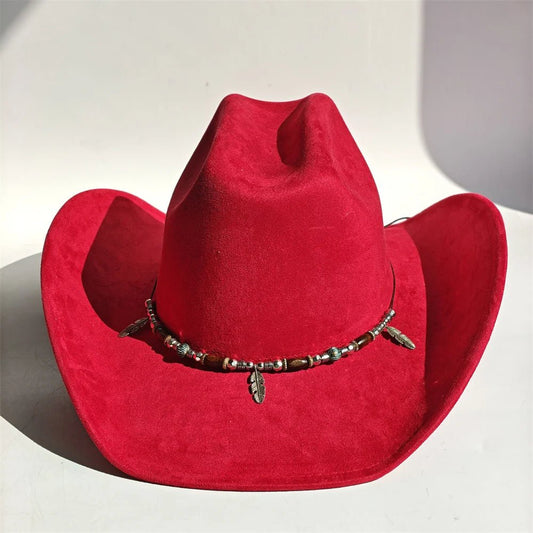 Vegan suede cowboy hat with a wide brim, felt fedora style by MANDOTOS INTERNATIONAL, suitable for women and men.