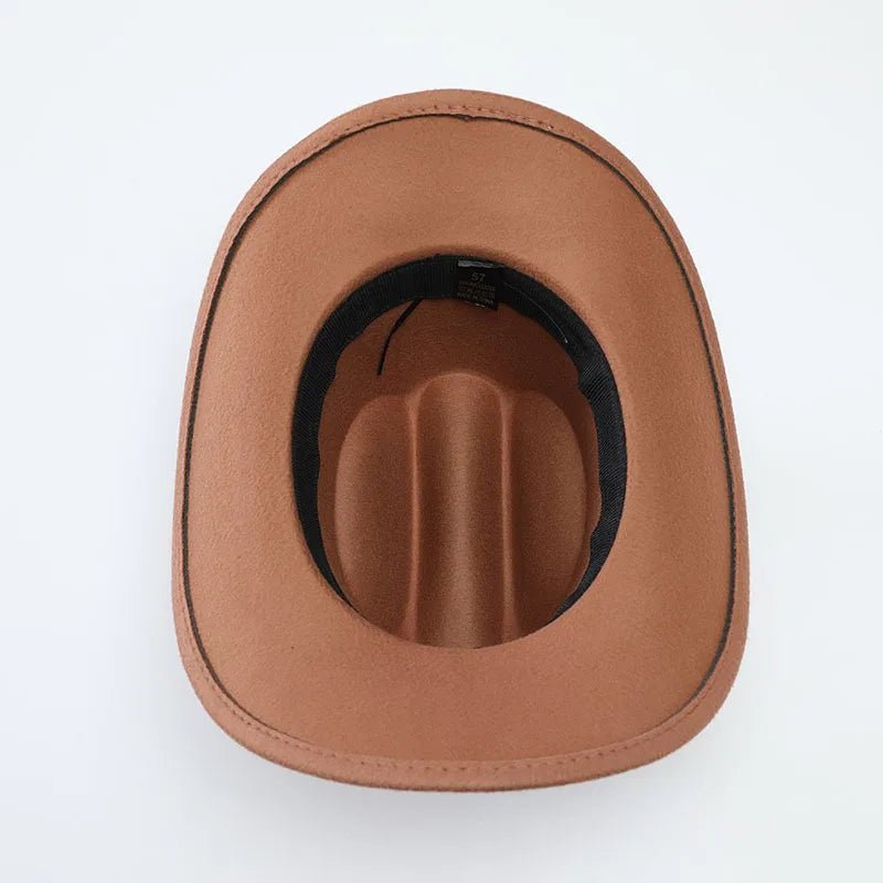 Mandotos International denim cowboy hats for men and women with five-pointed star belt detail and soft woolen material.
