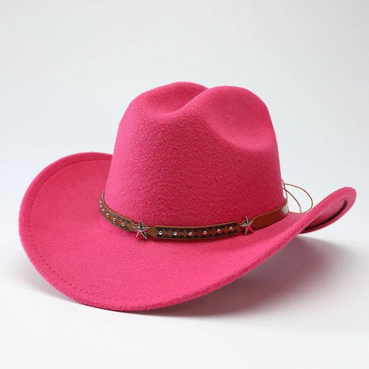 Mandotos International denim cowboy hats for men and women, soft woolen Western hats with five-pointed star belt detail.