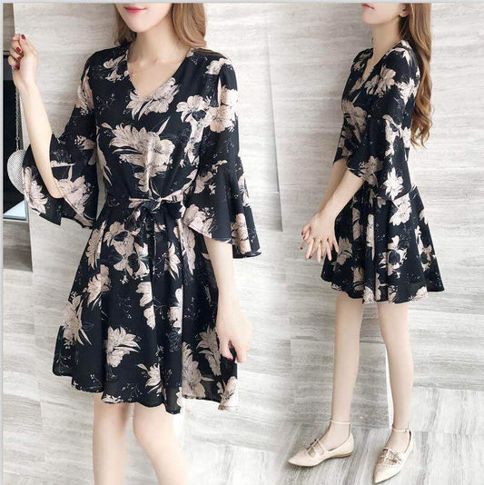 Mandotos International women's floral summer dress with Korean style, slimming fit, perfect for summer fashion and casual wear.