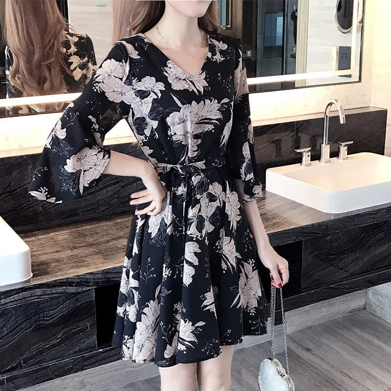 Mandotos International women's floral summer dress featuring Korean style, slimming fit, perfect for casual or fashion-forward summer wear.